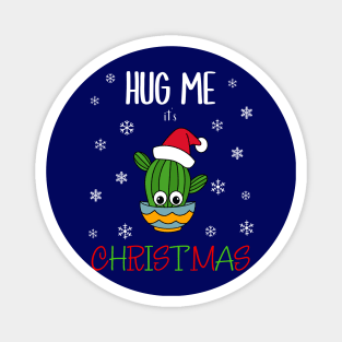 Hug Me It's Christmas - Cactus With A Santa Hat In A Bowl Magnet